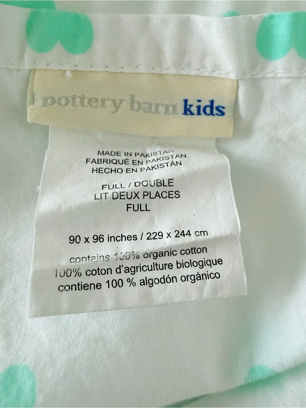 Pottery Barn Kids Mint Heart Flat Sheet with 2 Pillow Cases - Full